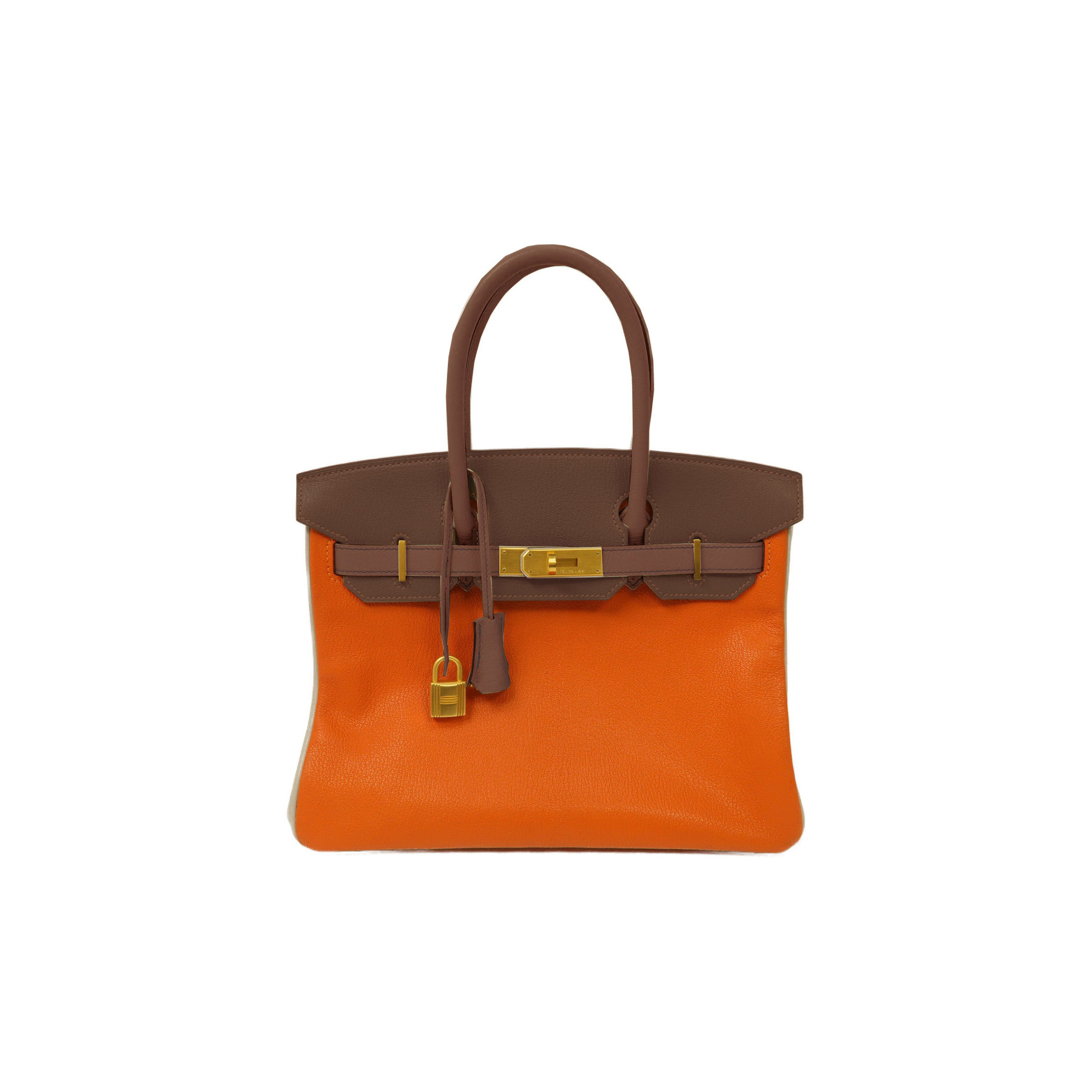 HERMES MASTER BIRKIN 25 TOGO LEATHER FLAME ORANGE CHOCOLATE SILVER BUCKLE BAG H028365CC16 (25*20*13cm)